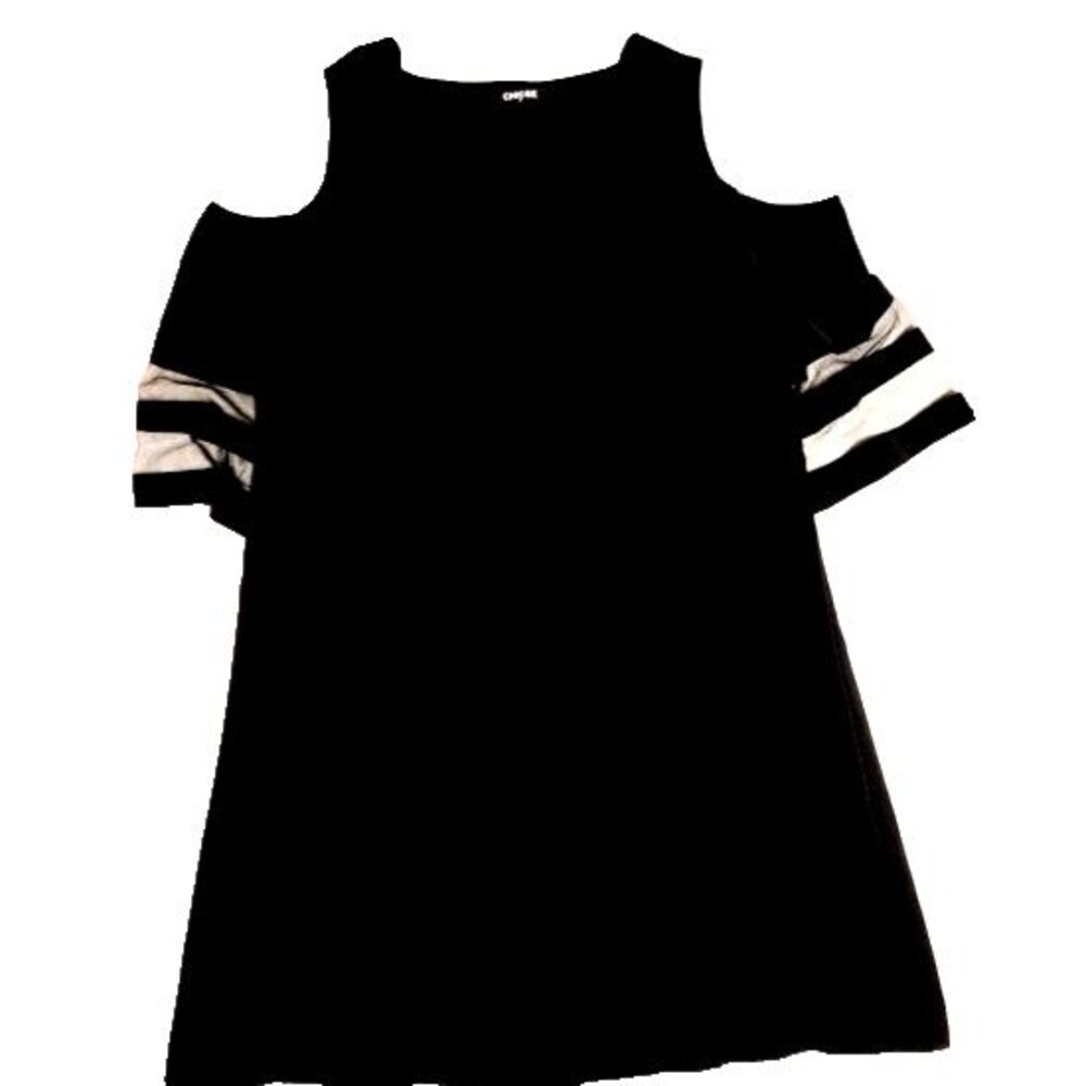 Chicme Womens Black Summer Dress M Cold Shoulder 3/4 Scalloped V Neck